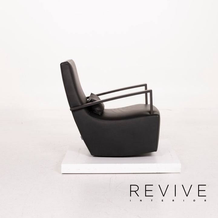 ligne roset leather armchair black incl. stool #15073
