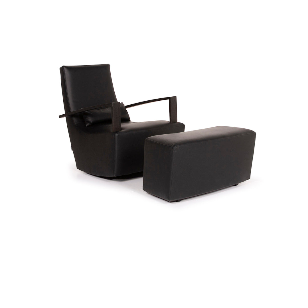 ligne roset leather armchair black incl. stool #15073