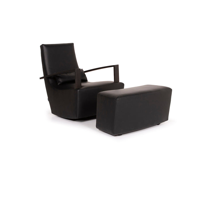 ligne roset leather armchair black incl. stool #15073