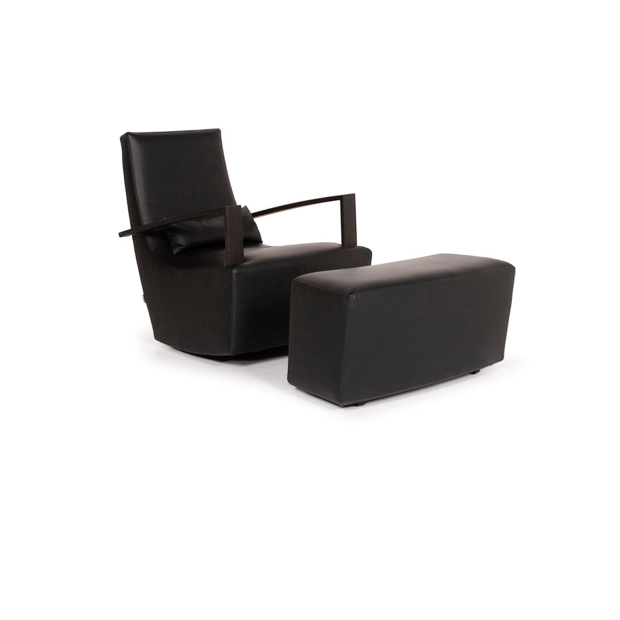 ligne roset leather armchair black incl. stool #15073