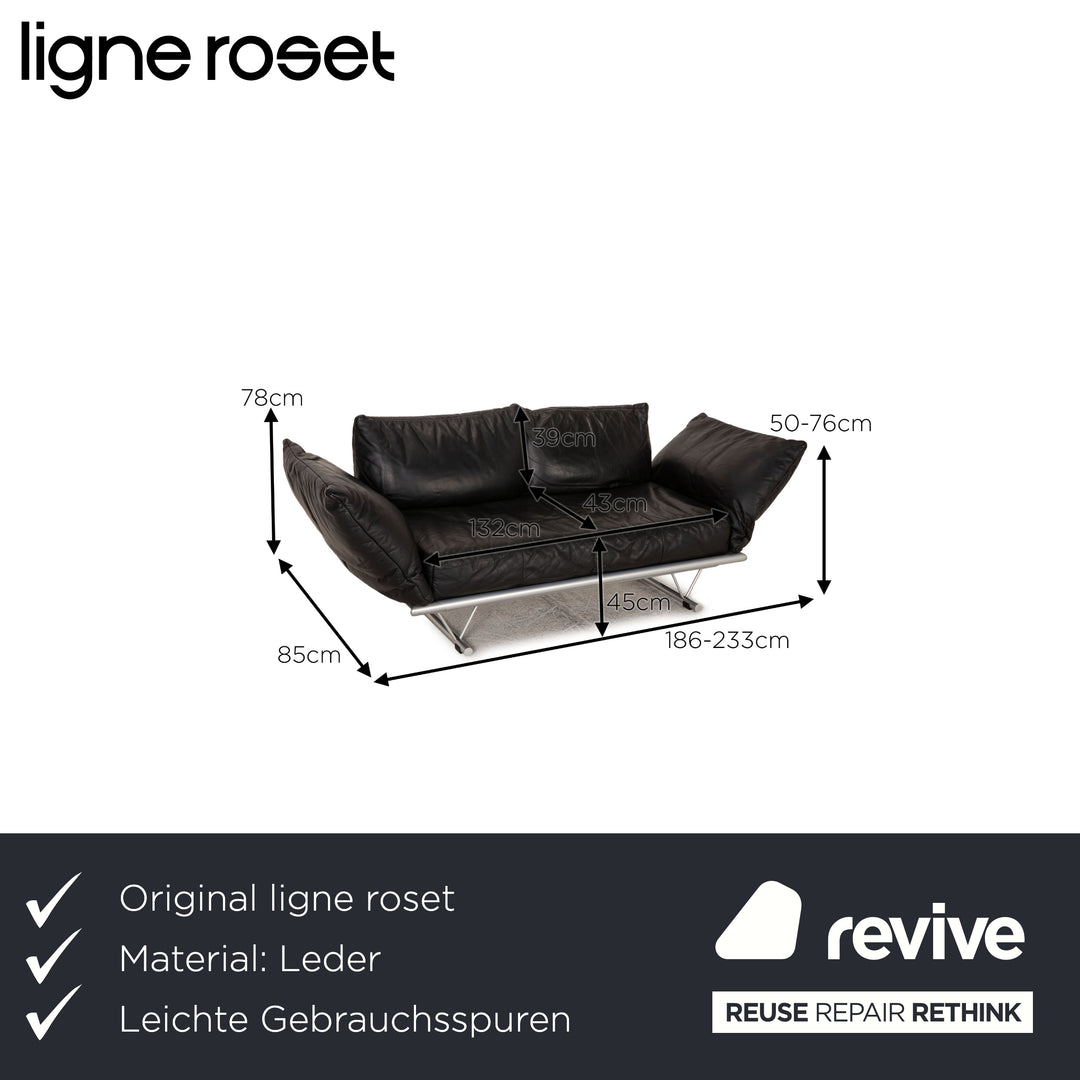 ligne roset Leder Sofa Schwarz Zweisitzer Couch Funktion