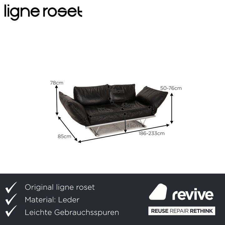 ligne roset Leder Sofa Schwarz Zweisitzer Couch Funktion