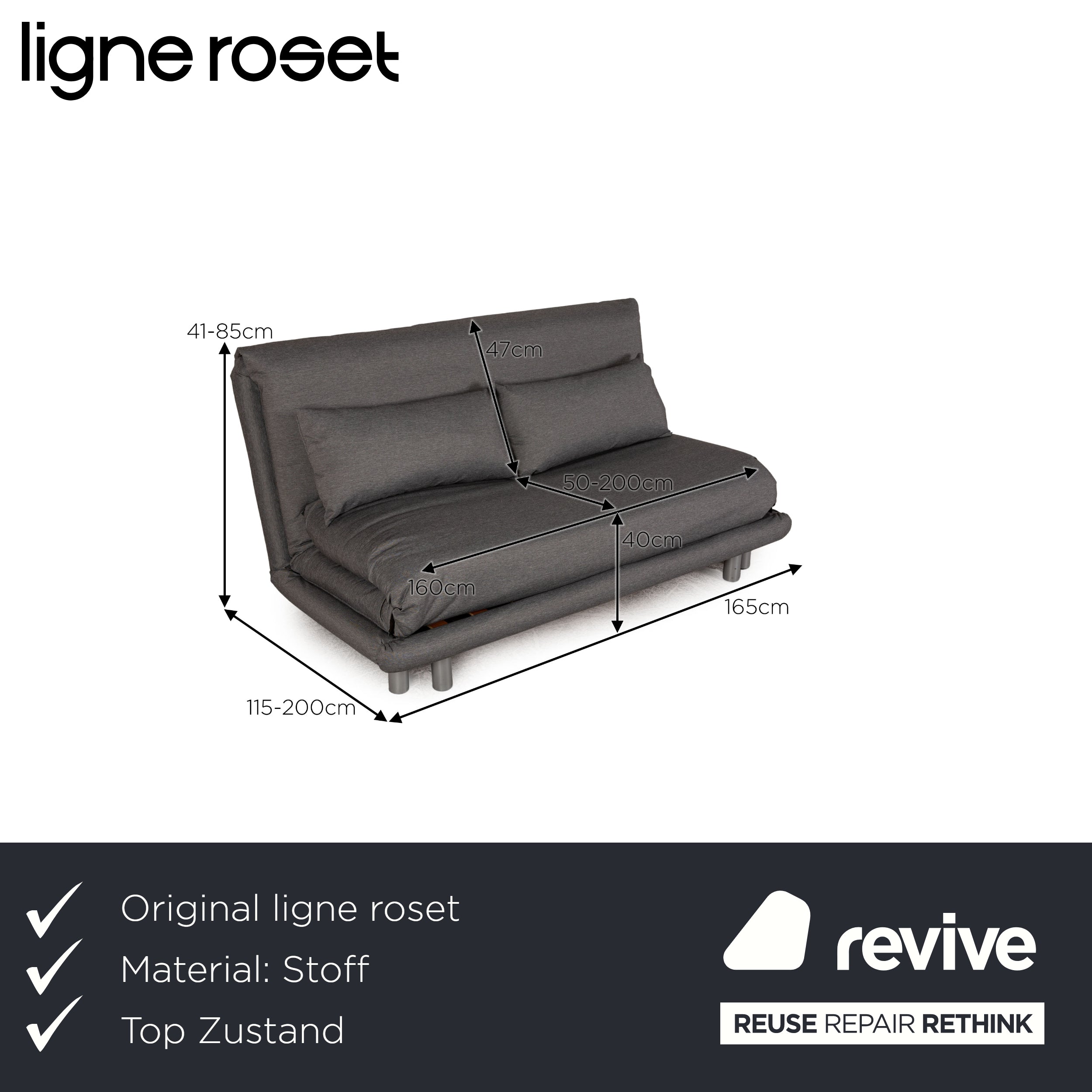 Ligne Roset Multy Dreisitzer Stoff Sofa Grau Schlafsofa Couch Funktion Neubezug