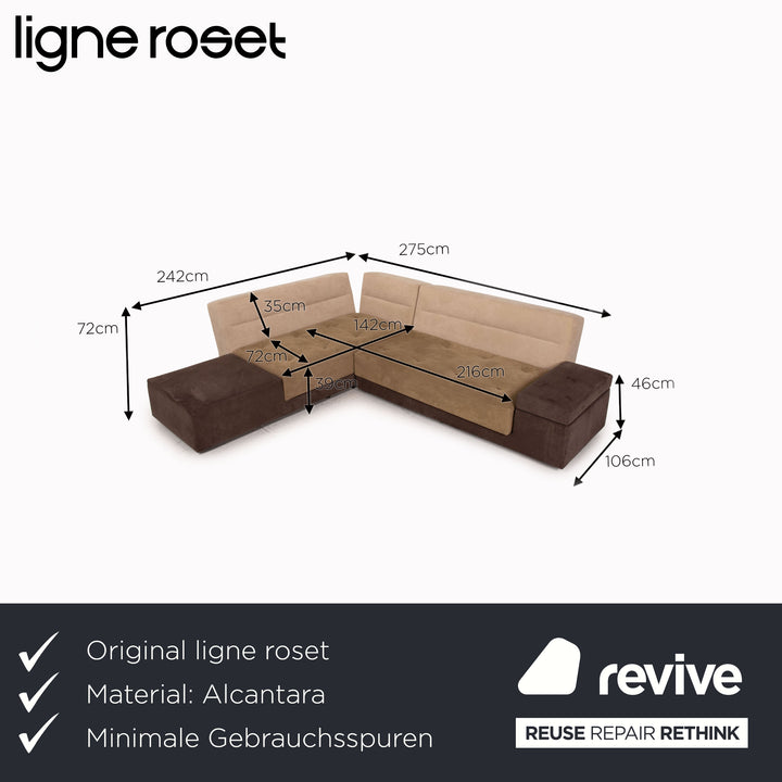 Ligne Roset Patchwork Alcantara Stoff Ecksofa Beige Braun Couch Sofa
