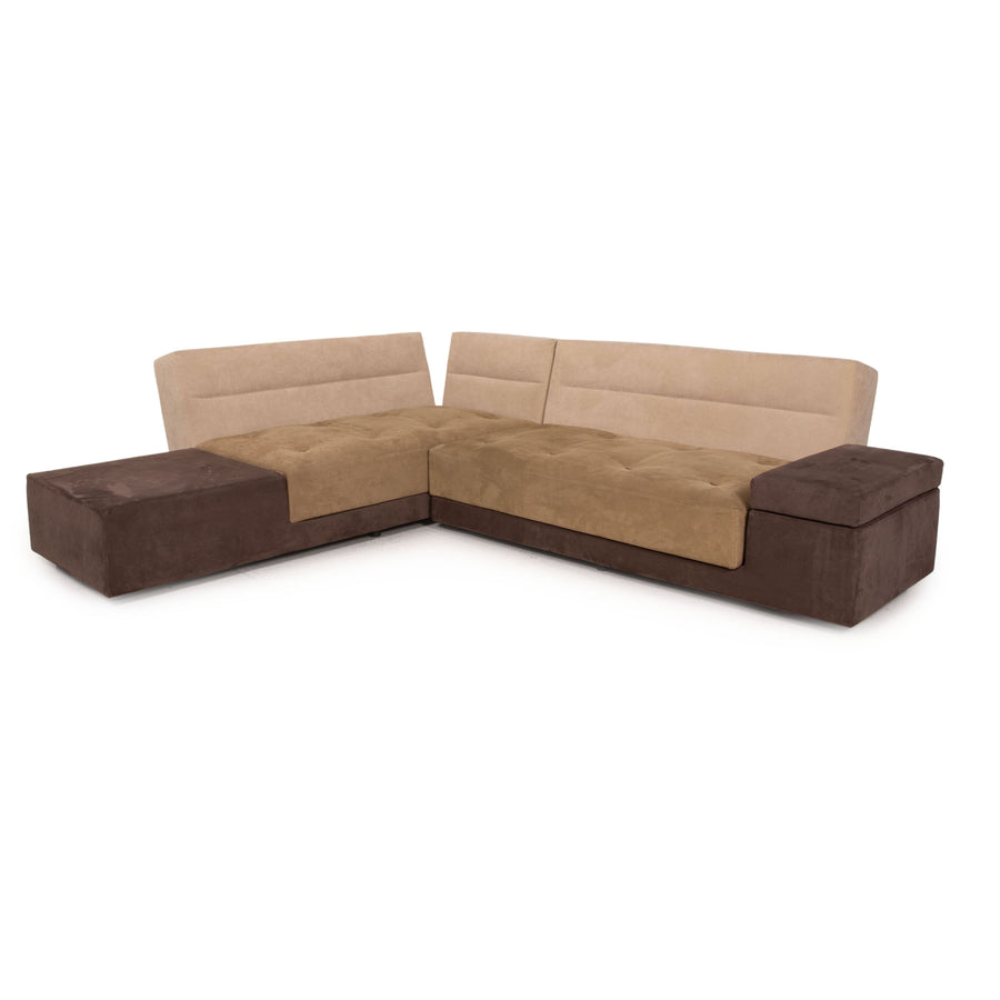 Ligne Roset Patchwork Alcantara Stoff Ecksofa Beige Braun Couch Sofa