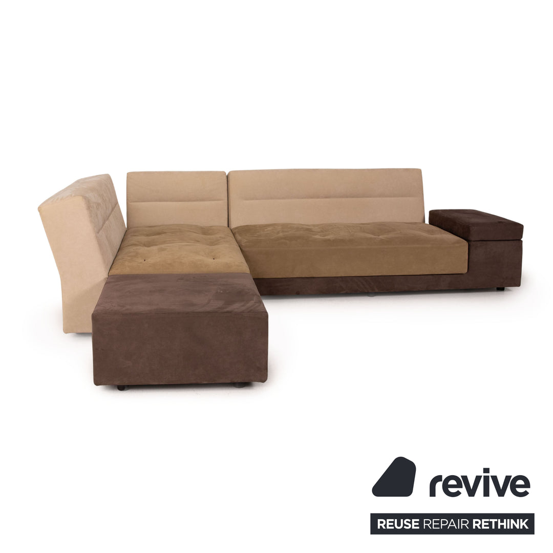 Ligne Roset Patchwork Alcantara Stoff Ecksofa Beige Braun Couch Sofa