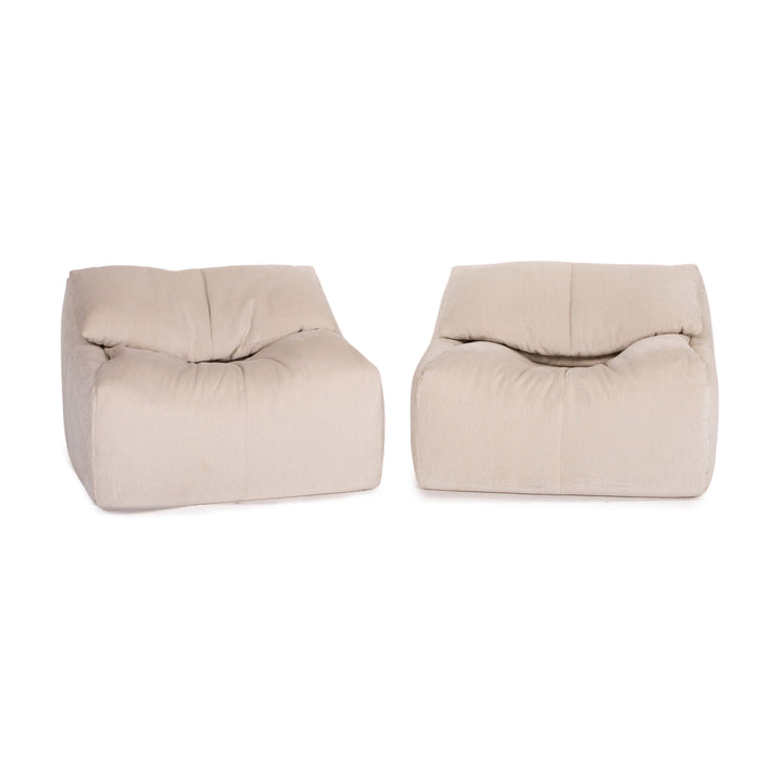ligne roset plumy fabric armchair set cream function 2x armchair #13997
