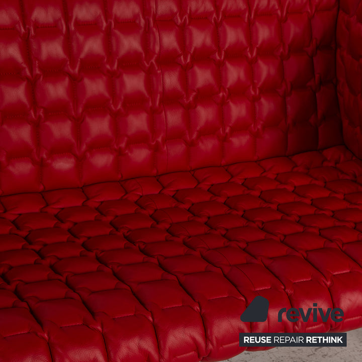 ligne roset Ruché Leder Sofa Rot Dreisitzer Couch