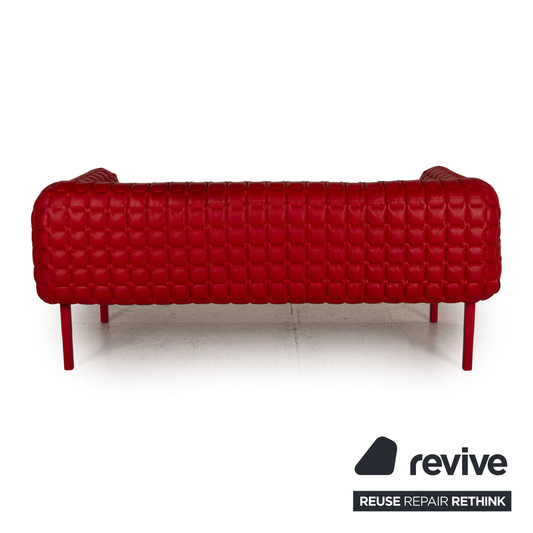 ligne roset Ruché Leder Sofa Rot Dreisitzer Couch
