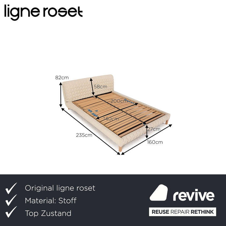 ligne roset Ruché Stoff Bett Creme Doppelbett
