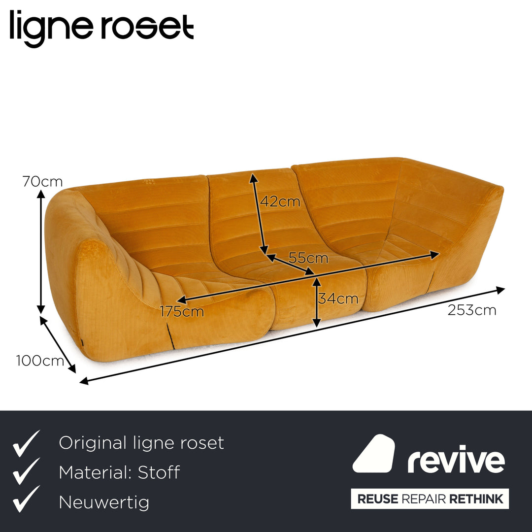 Ligne Roset Saparella Dreisitzer Sofa Stoff Gelb Couch by Michael Ducaroy