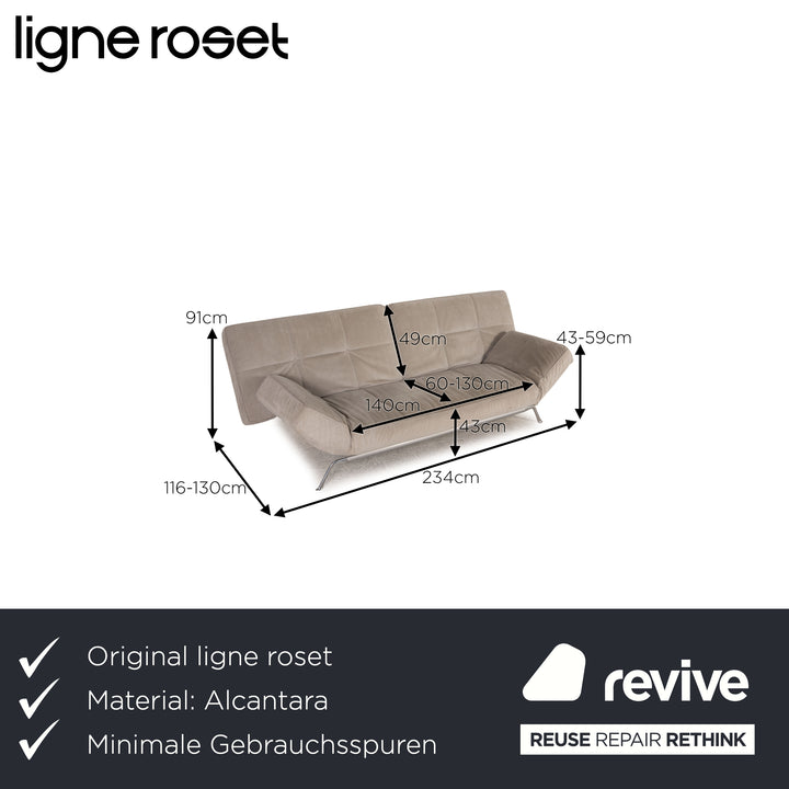 ligne roset Smala Alcantara Sofa Grau Dreisitzer Couch Funktion Schlaffunktion