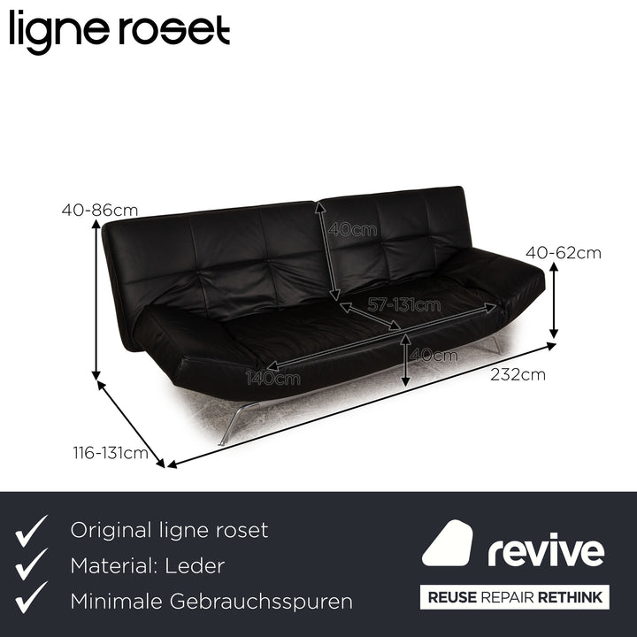 Ligne roset Smala Leder Dreisitzer Schwarz Funktion Sofa Couch