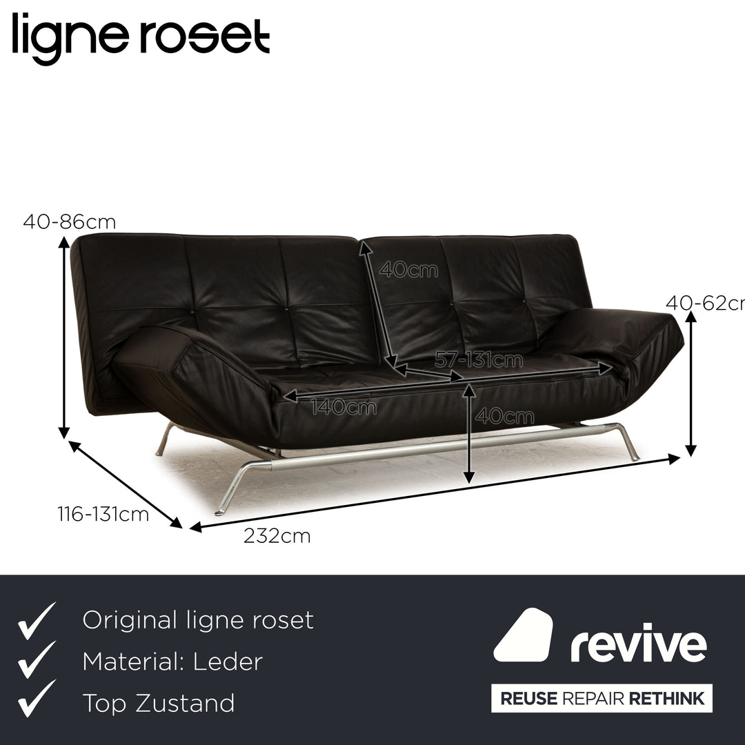 ligne roset Smala Leder Dreisitzer Schwarz manuelle Funktion Sofa Couch Schlaffunktion