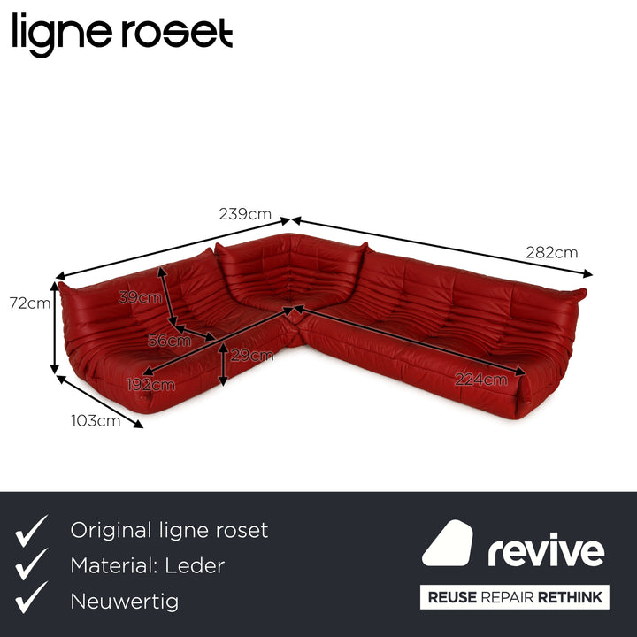 Ligne Roset Togo Leather Sofa Red Corner Sofa Couch OUTLET