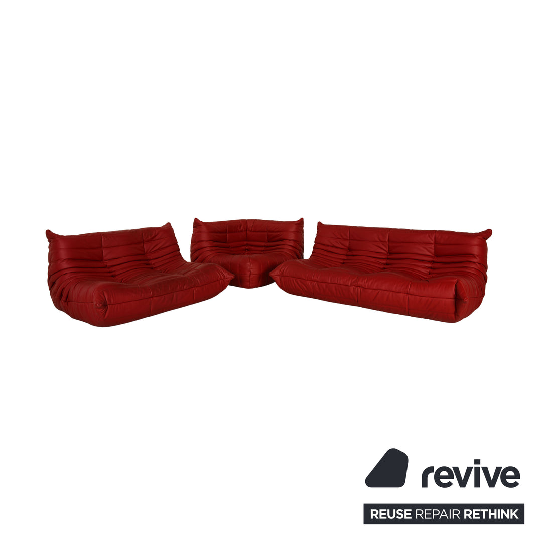 Ligne Roset Togo Leather Sofa Red Corner Sofa Couch OUTLET