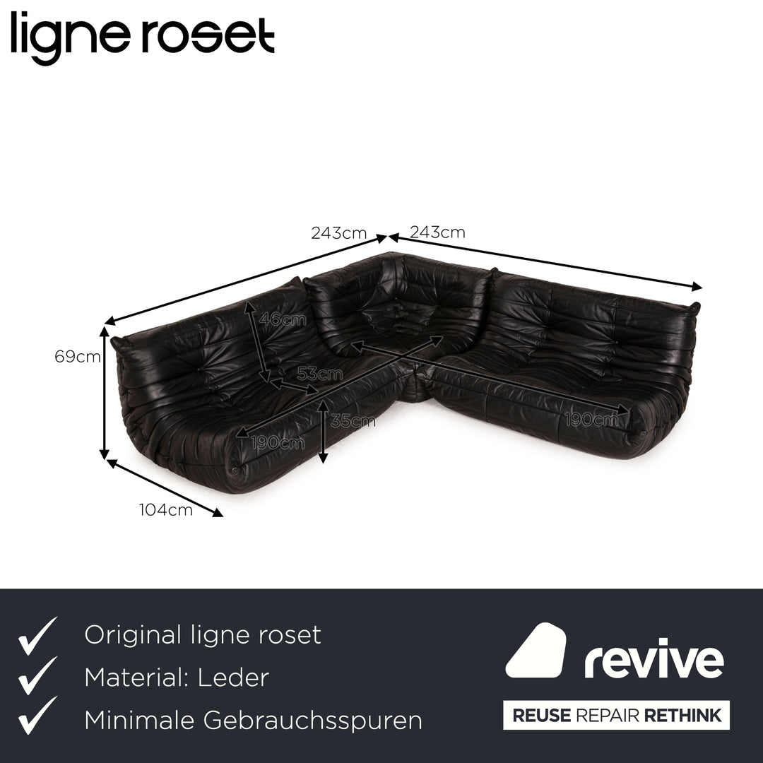 ligne roset Togo Leder Sofa Schwarz Ecksofa Couch