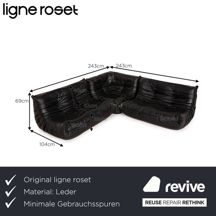 ligne roset Togo Leder Sofa Schwarz Ecksofa Couch