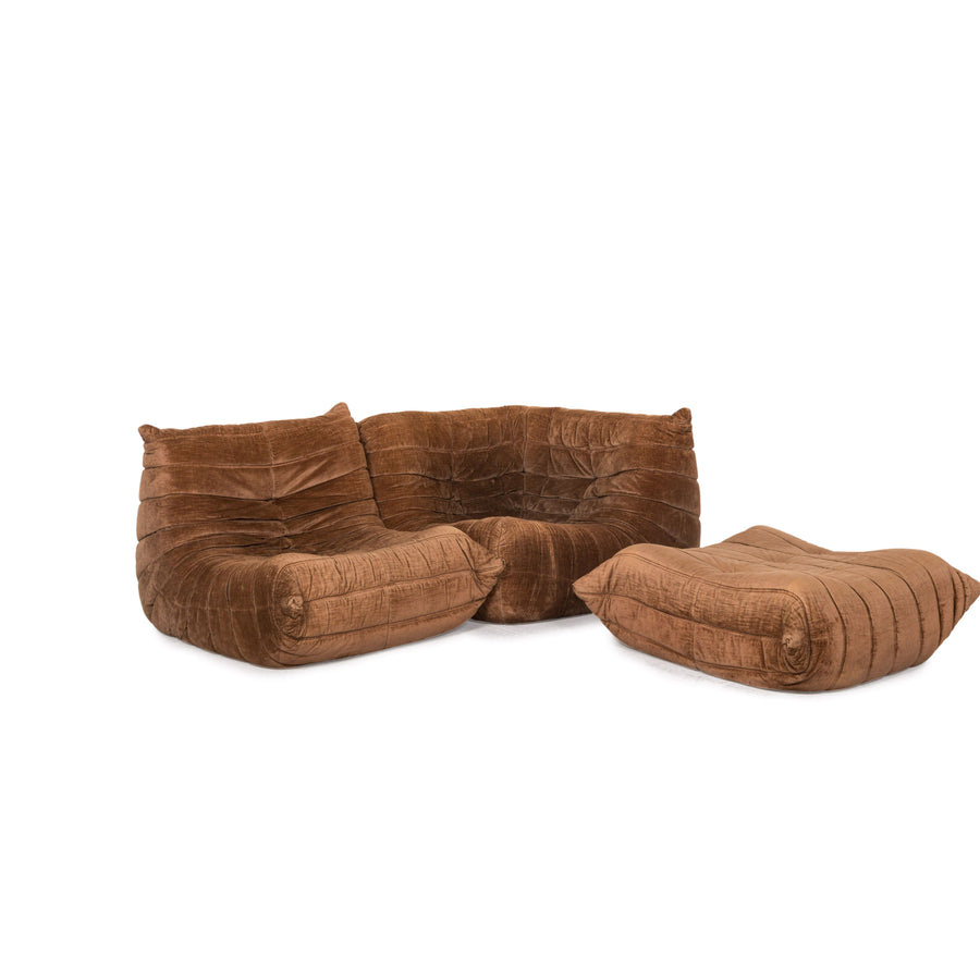 ligne roset Togo Stoff Sofa Garnitur Braun 1x Dreisitzer 1x Hocker #13453
