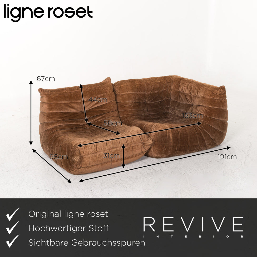ligne roset Togo Stoff Sofa Garnitur Braun 1x Dreisitzer 1x Hocker #13453