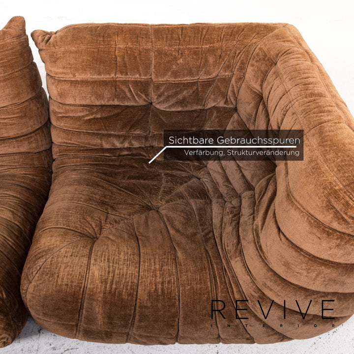 ligne roset Togo Stoff Sofa Garnitur Braun 1x Dreisitzer 1x Hocker #13453