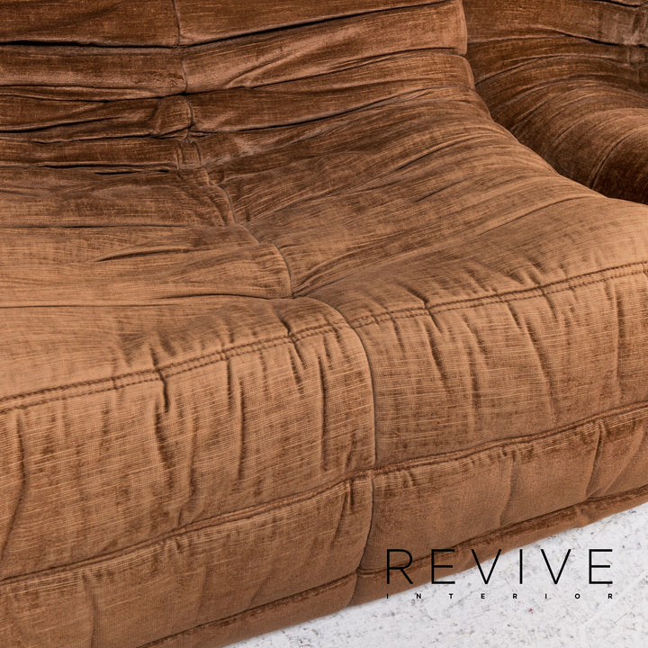 ligne roset Togo Stoff Sofa Garnitur Braun 1x Dreisitzer 1x Hocker #13453