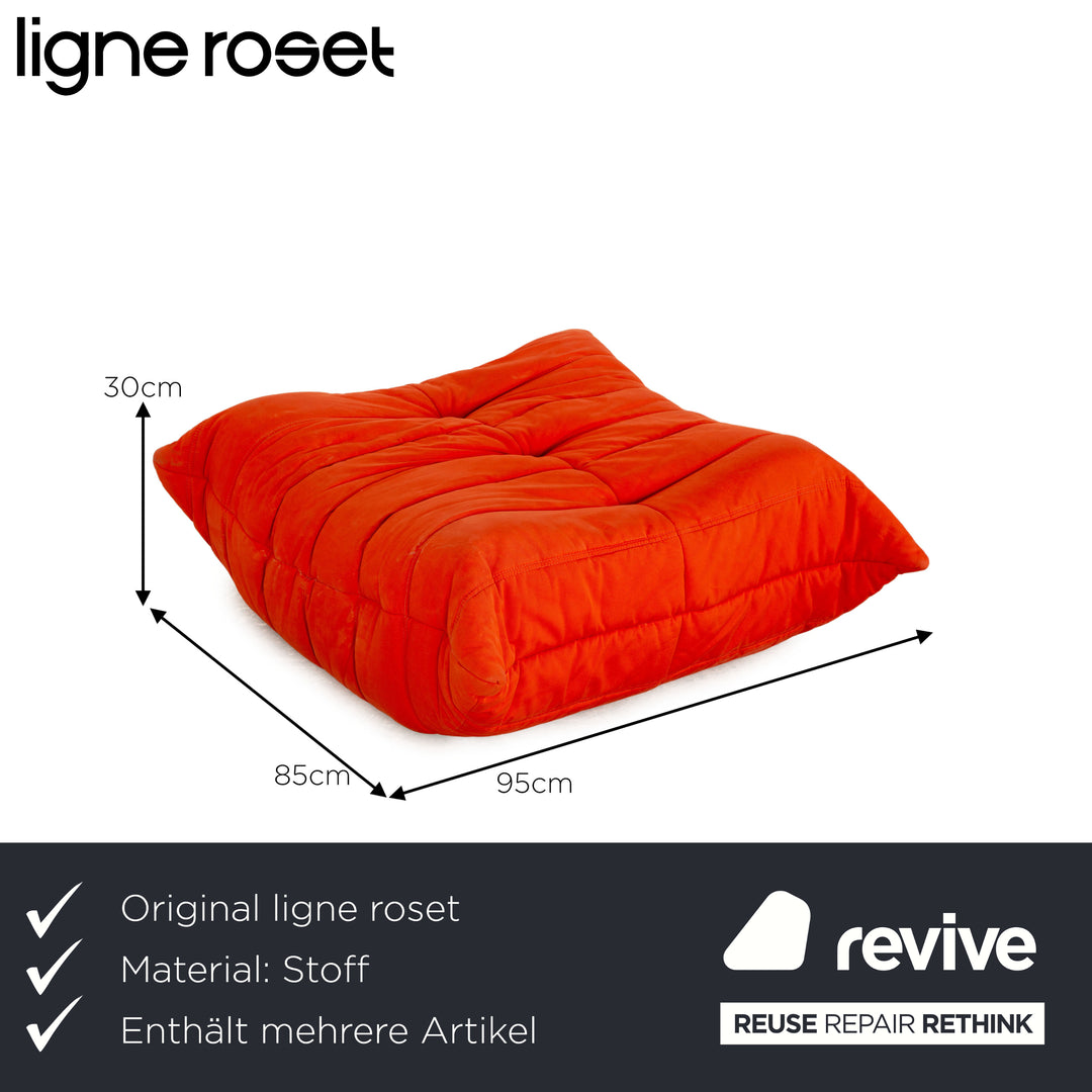 Ligne Roset Togo Stoff Sofa Garnitur Dreisitzer Hocker Orange