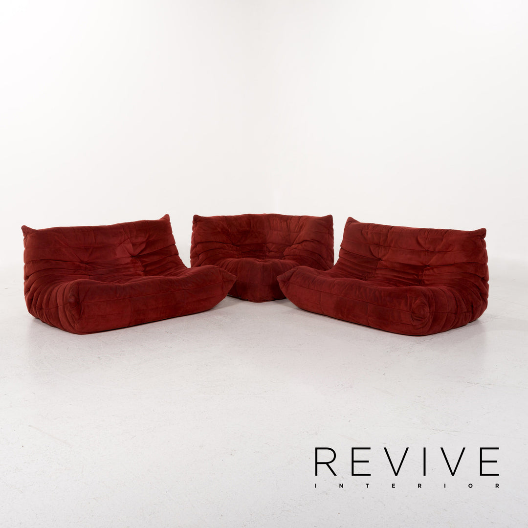 ligne roset Togo Stoff Sofa Garnitur Rot Weinrot 1x Ecksofa 1x Hocker #13506