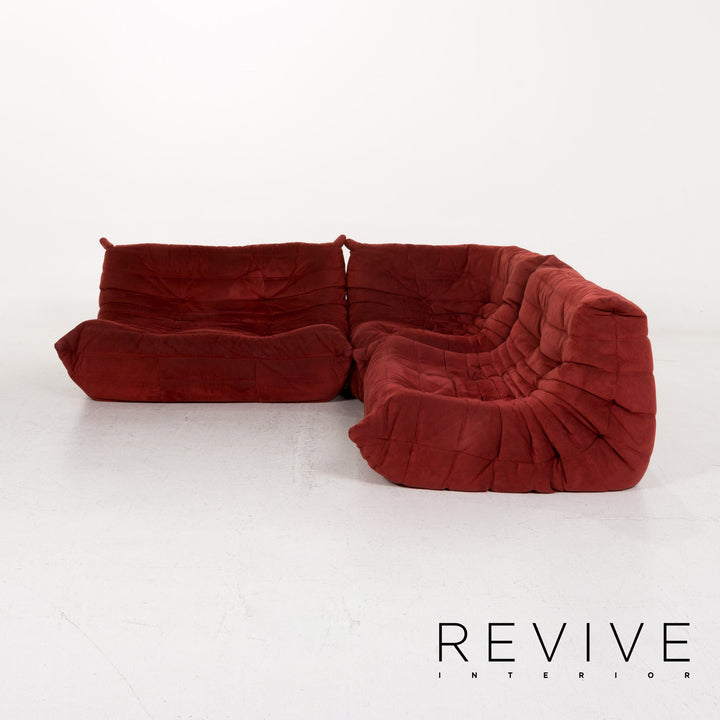ligne roset Togo Stoff Sofa Garnitur Rot Weinrot 1x Ecksofa 1x Hocker #13506