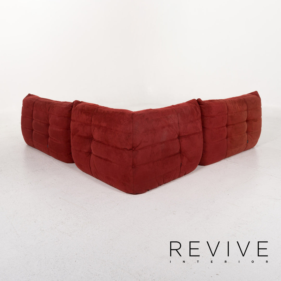 ligne roset Togo Stoff Sofa Garnitur Rot Weinrot 1x Ecksofa 1x Hocker #13506