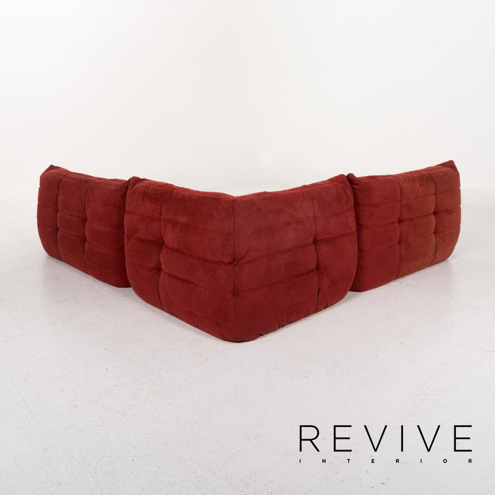 ligne roset Togo Stoff Sofa Garnitur Rot Weinrot 1x Ecksofa 1x Hocker #13506