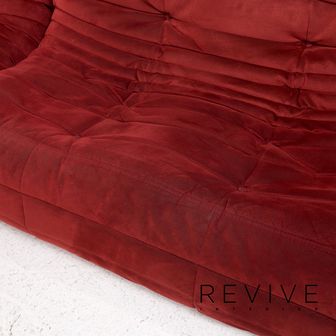ligne roset Togo Stoff Sofa Garnitur Rot Weinrot 1x Ecksofa 1x Hocker #13506