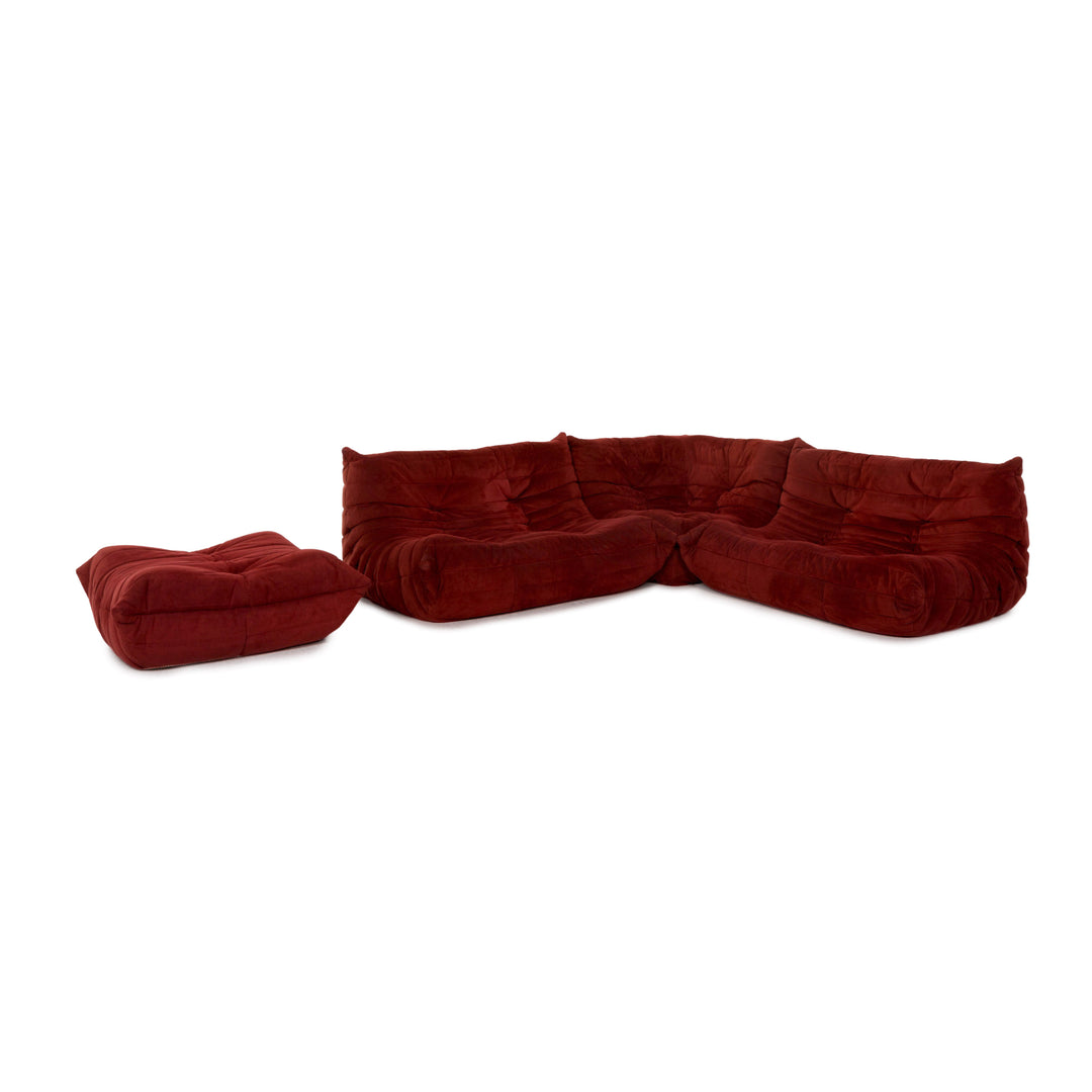 ligne roset Togo Stoff Sofa Garnitur Rot Weinrot 1x Ecksofa 1x Hocker #13506