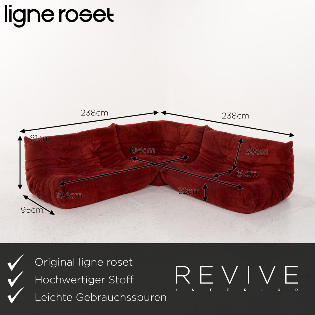 ligne roset Togo Stoff Sofa Garnitur Rot Weinrot 1x Ecksofa 1x Hocker #13506