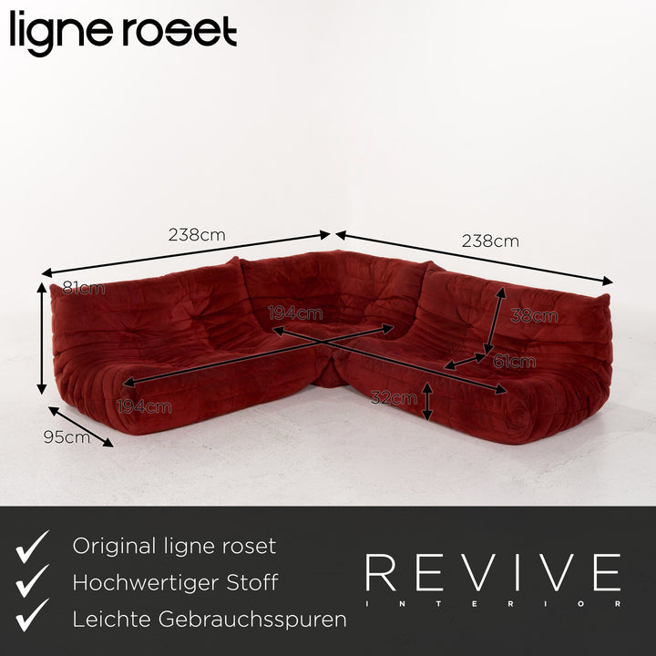 ligne roset Togo Stoff Sofa Garnitur Rot Weinrot 1x Ecksofa 1x Hocker #13506
