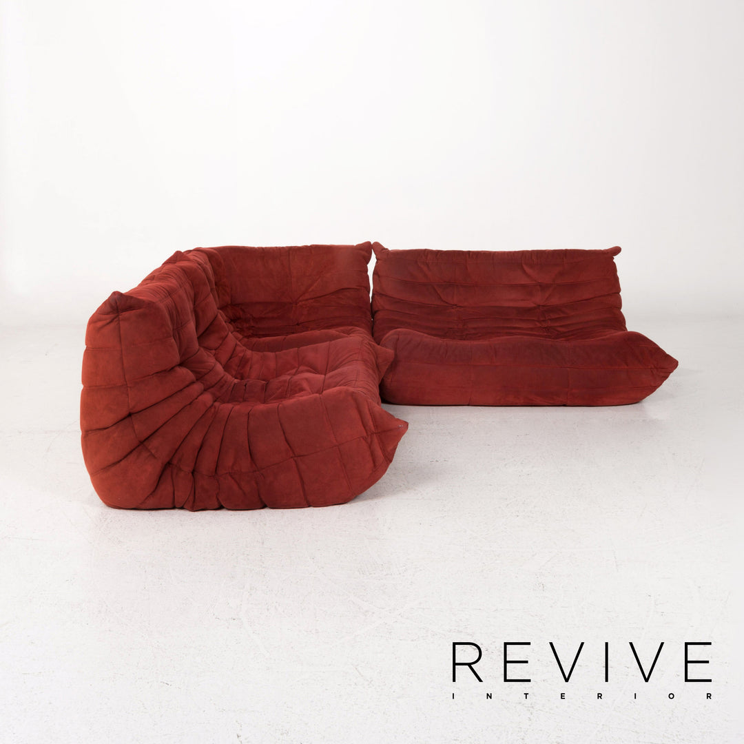 ligne roset Togo Stoff Sofa Garnitur Rot Weinrot 1x Ecksofa 1x Hocker #13506