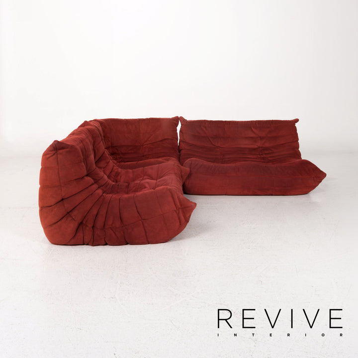 ligne roset Togo Stoff Sofa Garnitur Rot Weinrot 1x Ecksofa 1x Hocker #13506