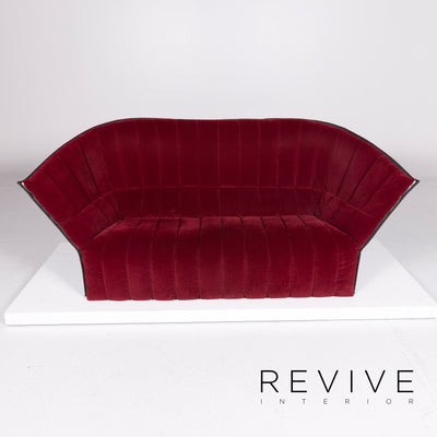 ligne roset MOËL Samt Stoff Sofa Rot Dreisitzer Couch #10978
