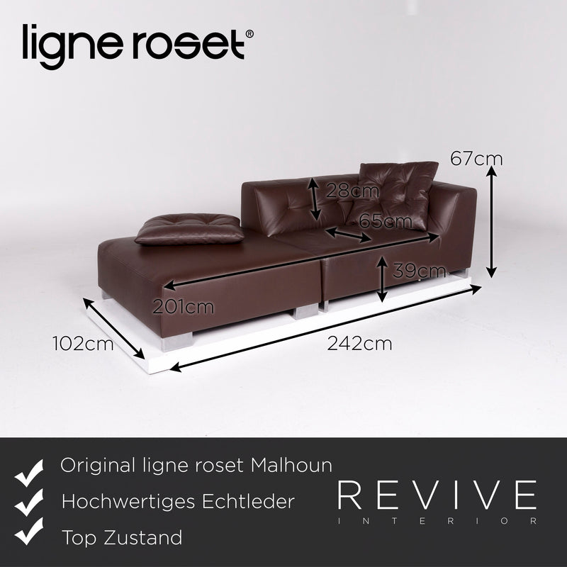 ligne roset Malhoun Leder Liege Braun Dunkelbraun inkl. Ottoman Didier Gomez 