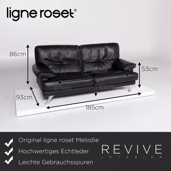 ligne roset Melody Leather Sofa Black Two Seater Couch #10905
