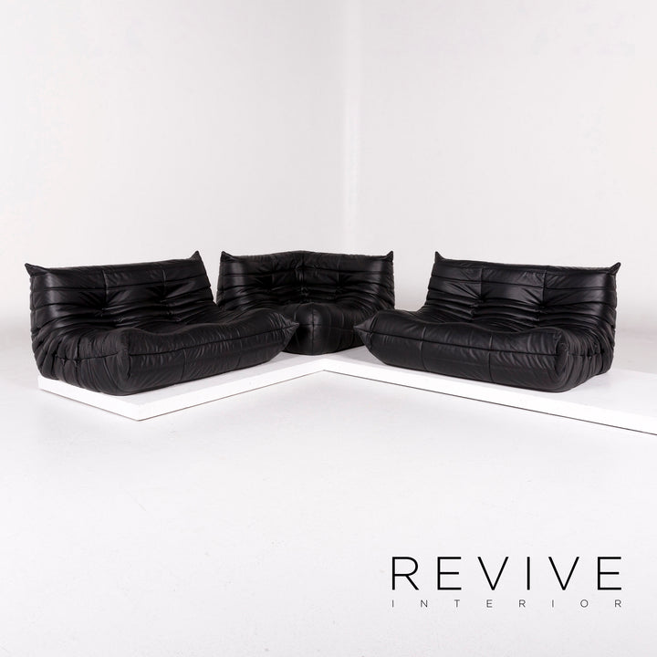 ligne roset Togo Leather Corner Sofa Black Sofa Feature Michel Ducaroy Couch #11178