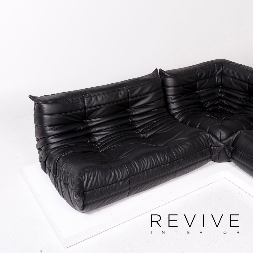 ligne roset Togo Leather Corner Sofa Black Sofa Feature Michel Ducaroy Couch #11178