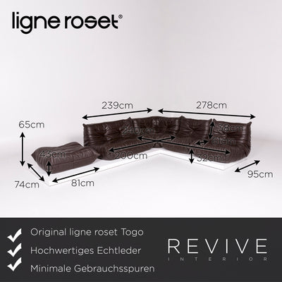 ligne roset Togo Leder Ecksofa inkl. Hocker Braun Dunkelbraun Sofa Ottoman Funktion Couch 10148
