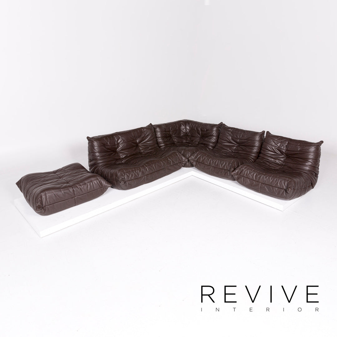 ligne roset Togo leather corner sofa incl. stool brown dark brown sofa ottoman function couch 10148