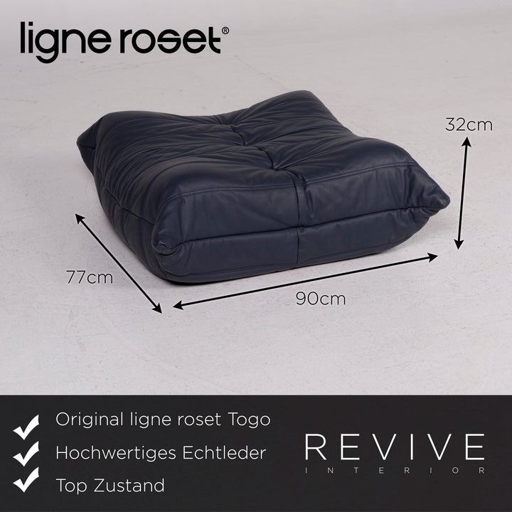 ligne roset Togo Leather Sofa Set Blue Three Seater Stool #11768
