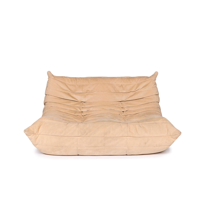 ligne roset Togo Leder Sofa Beige Zweisitzer Couch 