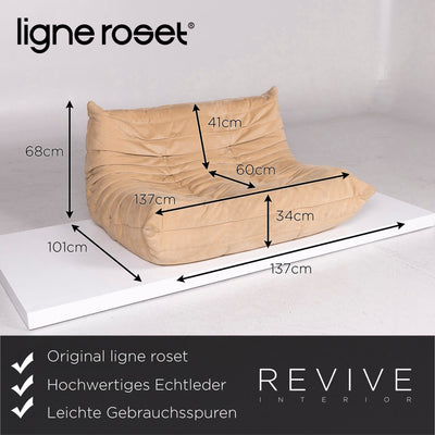 ligne roset Togo Leder Sofa Beige Zweisitzer Couch #11834