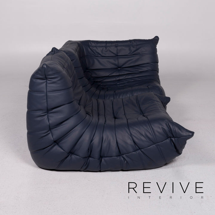 ligne roset Togo Leder Sofa Blau Dreisitzer #11602