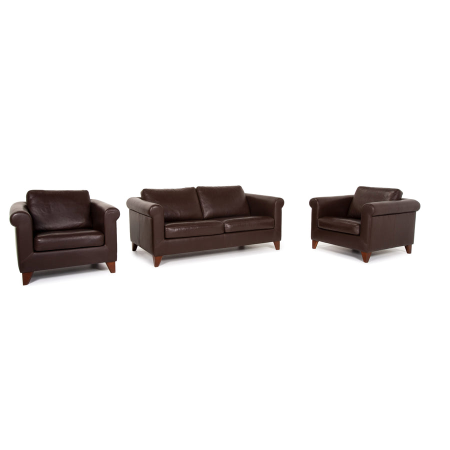 Machalke Amadeo leather sofa set dark brown brown 1x three-seater 2x armchair #14298