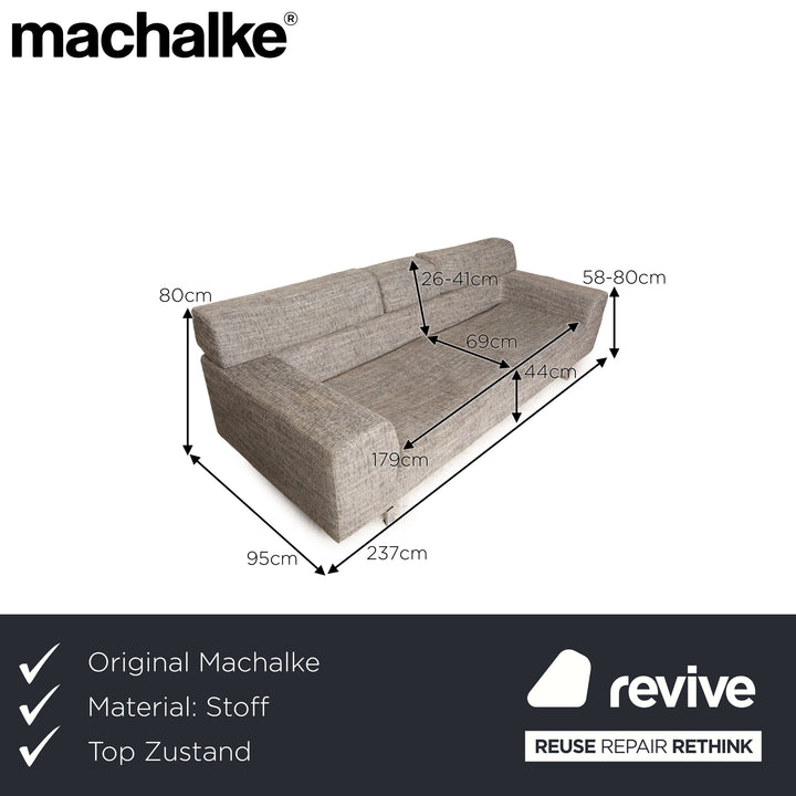 Machalke Black Jack Fabric Three Seater Gray Sofa Couch